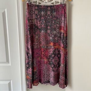 Haystacks Y2K VTG Boho Gypsy Paisley Lettuce Hem Maxi Skirt Sz XL Fairy Hippie